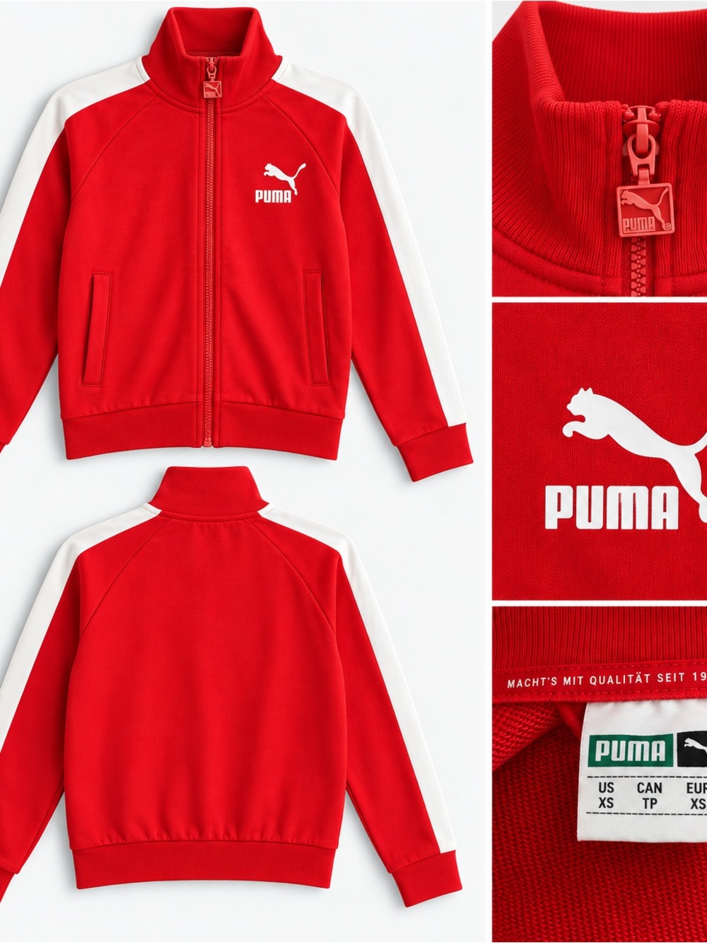 Puma Red Zip-Up Track Jacket with White Shoulder Stripes